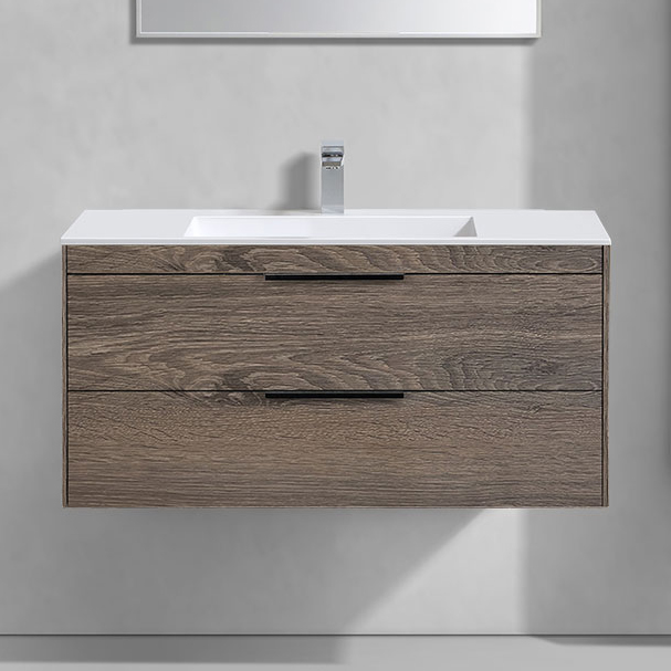 

Тумба с раковиной Vincea Chiara 2D 100, 2 ящика, темный дуб, с белой раковиной