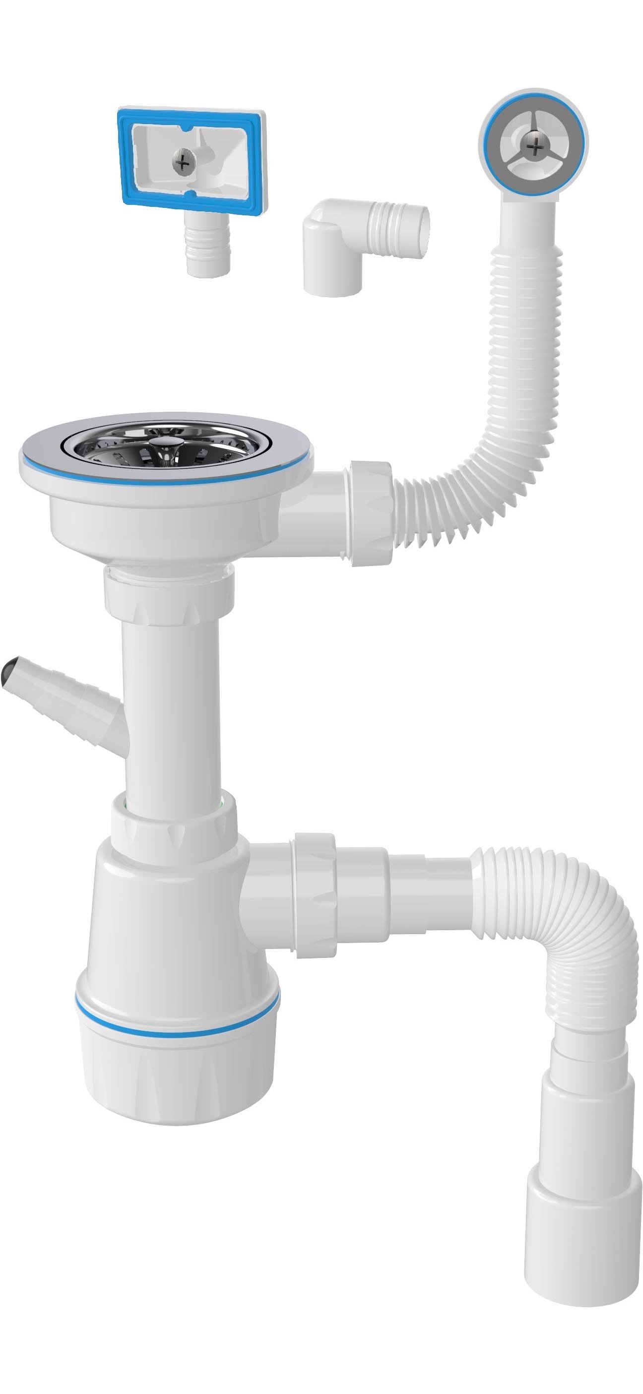 Сифон для мойки EWRIKA 5049860 40 мм бутылочный белый с отводом для подключения бытовой техники 1170₽