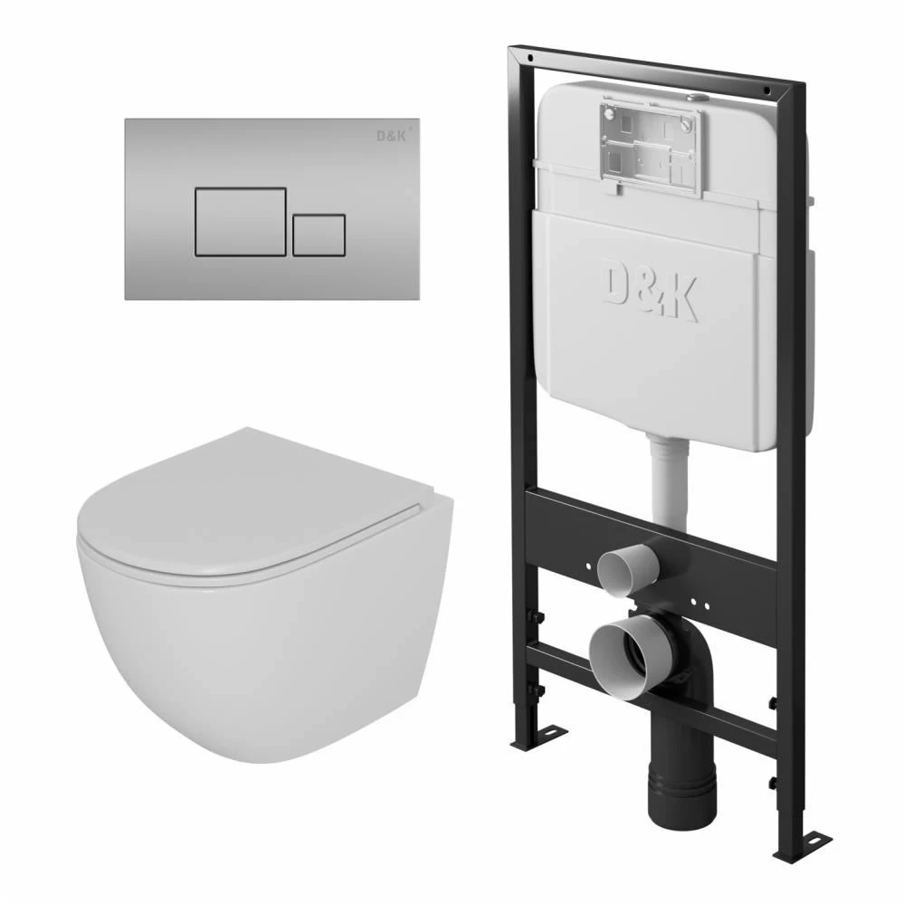 

Комплект унитаза с инсталляцией D&K Matrix с сиденьем микролифт и клавишей смыва хром матовый