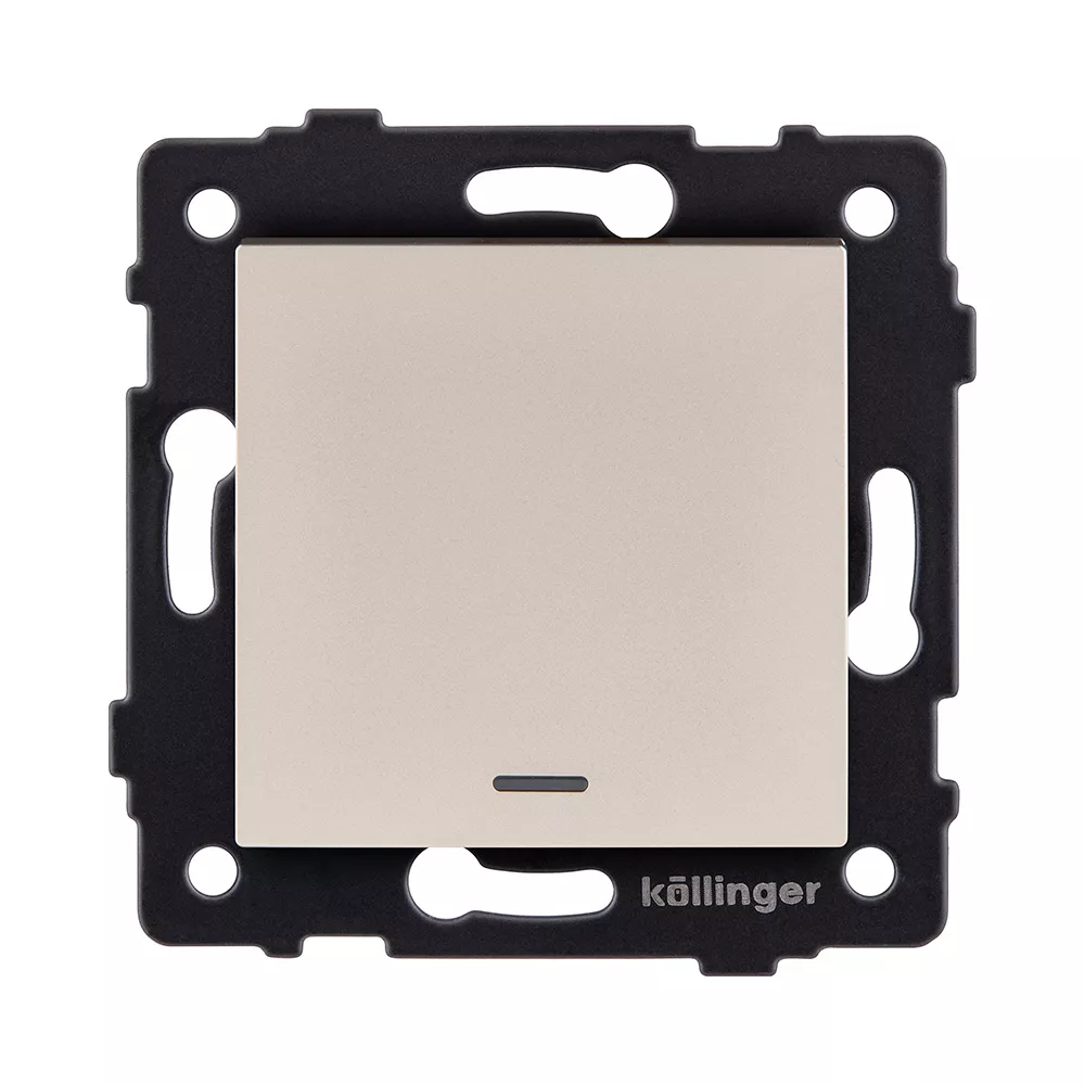 

Выключатель 1-клавишный перекрестный 10А/250В с LED подсветкой, золотой Kollinger REA-S-015GD для Aspekt, Eleganz, Reflex