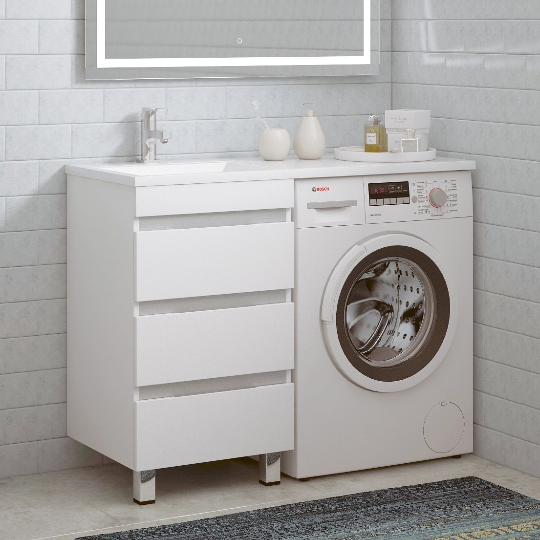 

Тумба с раковиной Corozo Джерси L 50 напольная, белая, под стиральную машину