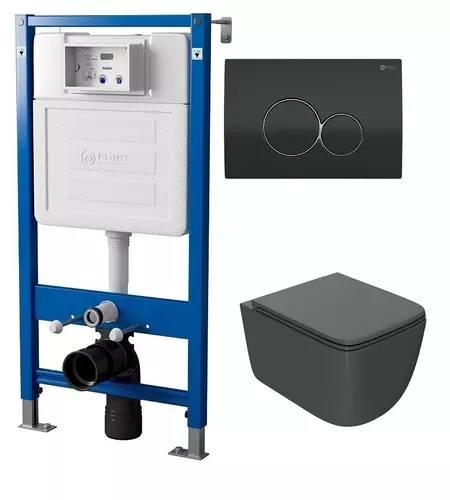 

Комплект инсталляции с подвесным унитазом Point Меркурий серый клавиша черная хром