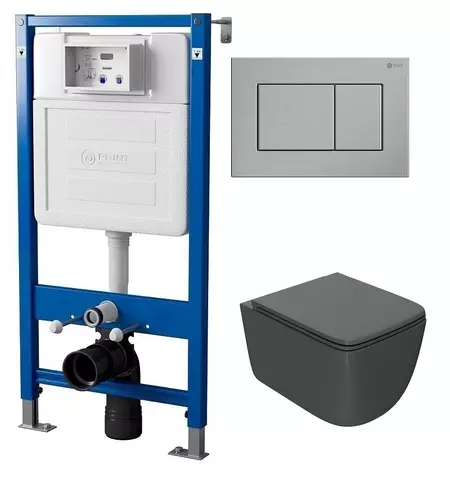 

Комплект инсталляции с подвесным унитазом Point Меркурий серый клавиша хром