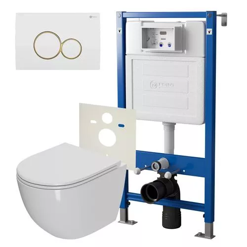 

Комплект инсталляции с подвесным унитазом Point Афина белый клавиша белая с золотом