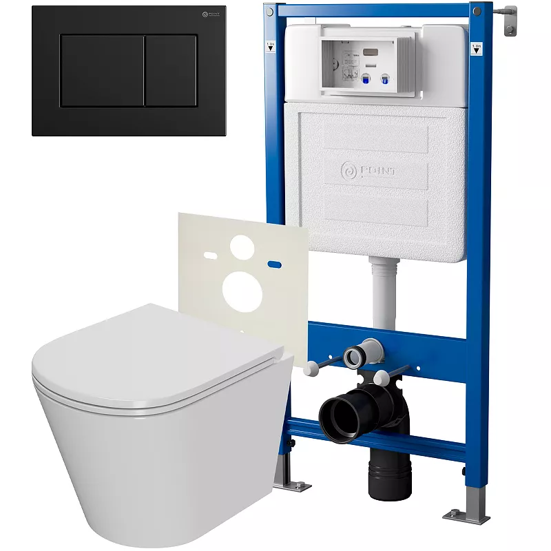 

Комплект инсталляции с подвесным унитазом Point Виктория белый клавиша черная