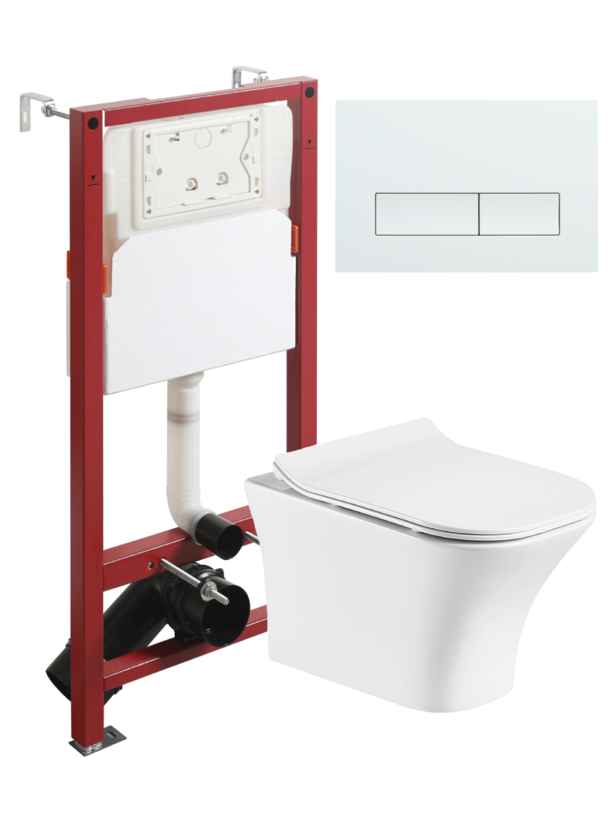 Комплект Orange CI02-100WAPB288 Унитаз подвесной безободковый с микролифтом Система инсталляции Кнопка смыва белая 38470₽