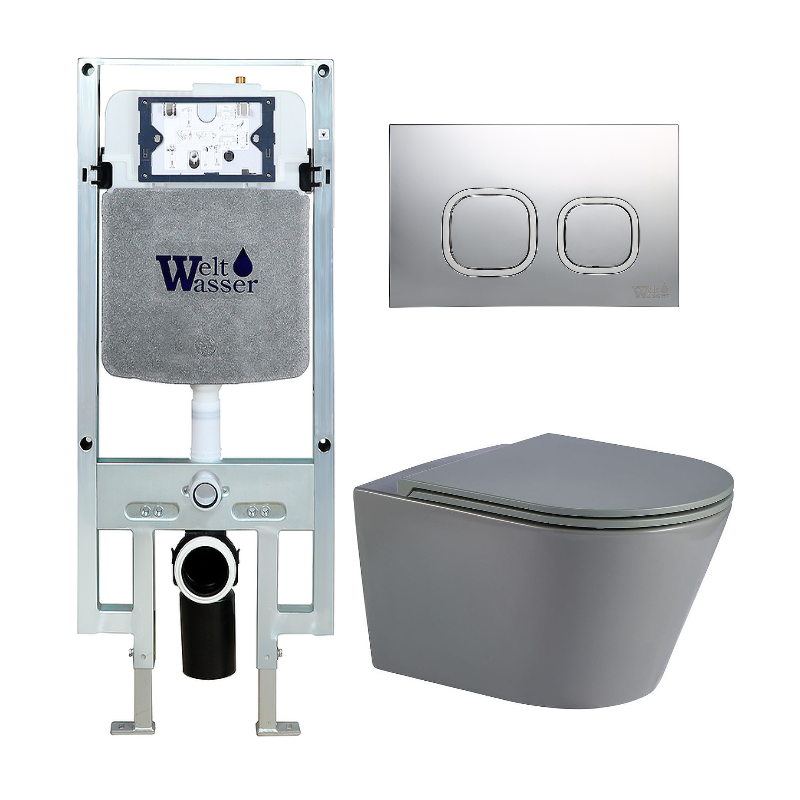 

Комплект унитаза WeltWasser Salzbach 041 c инсталляцией AMBERG 497 ST серый матовый, с сиденьем микролифт и клавишей смыва AMBERG RD-MT CR хром матовый