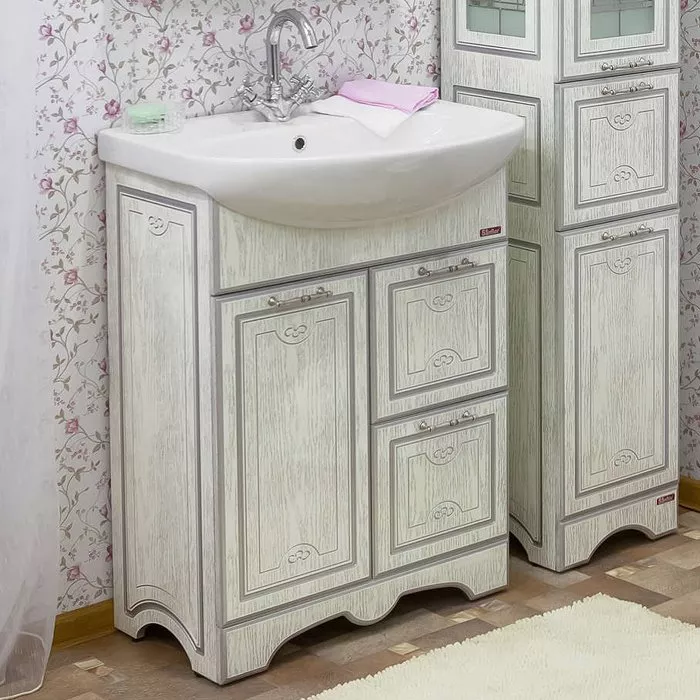 

Тумба с раковиной Sanflor Адель 65 белая, патина серебро