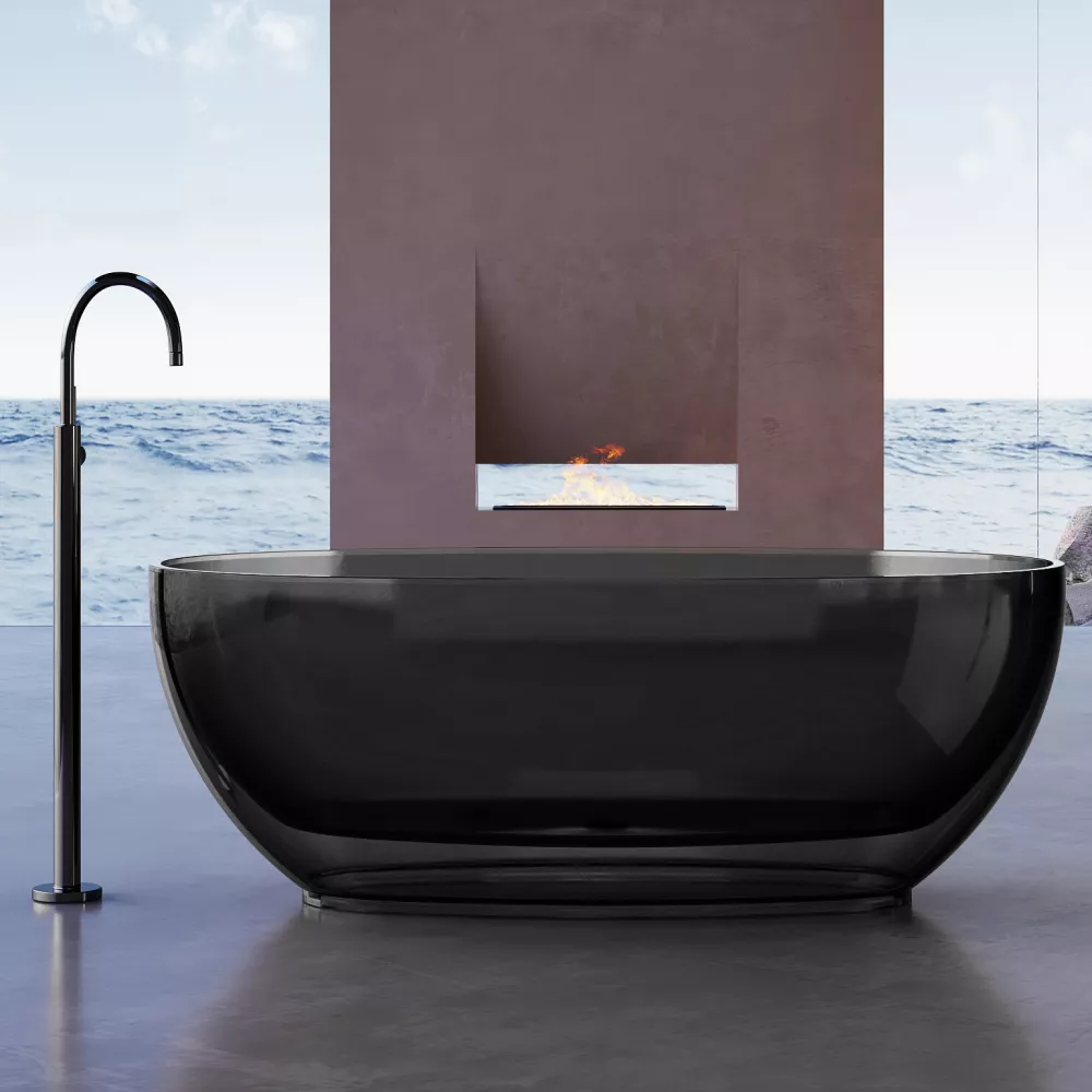 Отдельностоящие ванны Акриловая ванна Abber Kristall AT9703 Onyx 170x75 см, отдельностоящая, черная, овальная, с донным клапаном