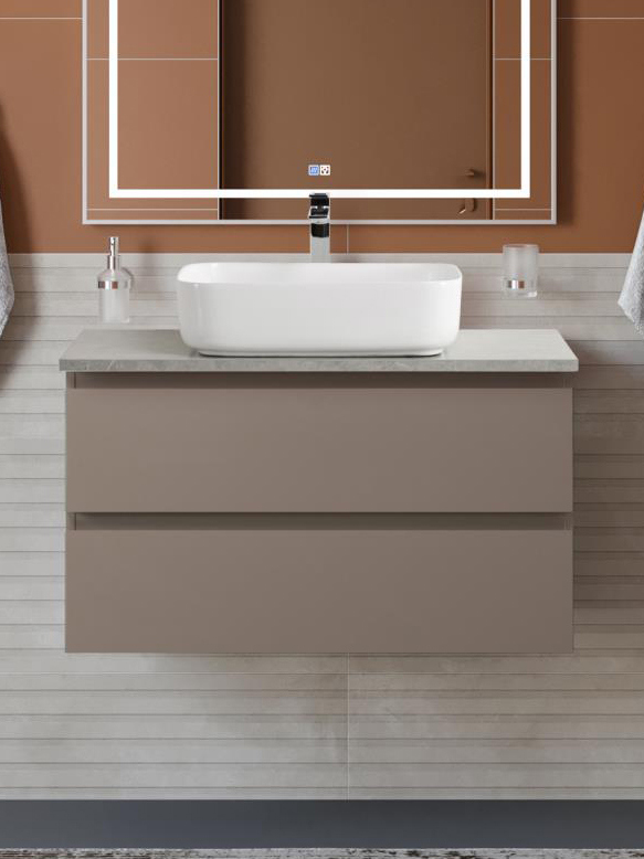 

Тумба с раковиной BelBagno Kraft 80 подвесная, матовая бежевая, столешница kep-80-mgl, раковина BB1304