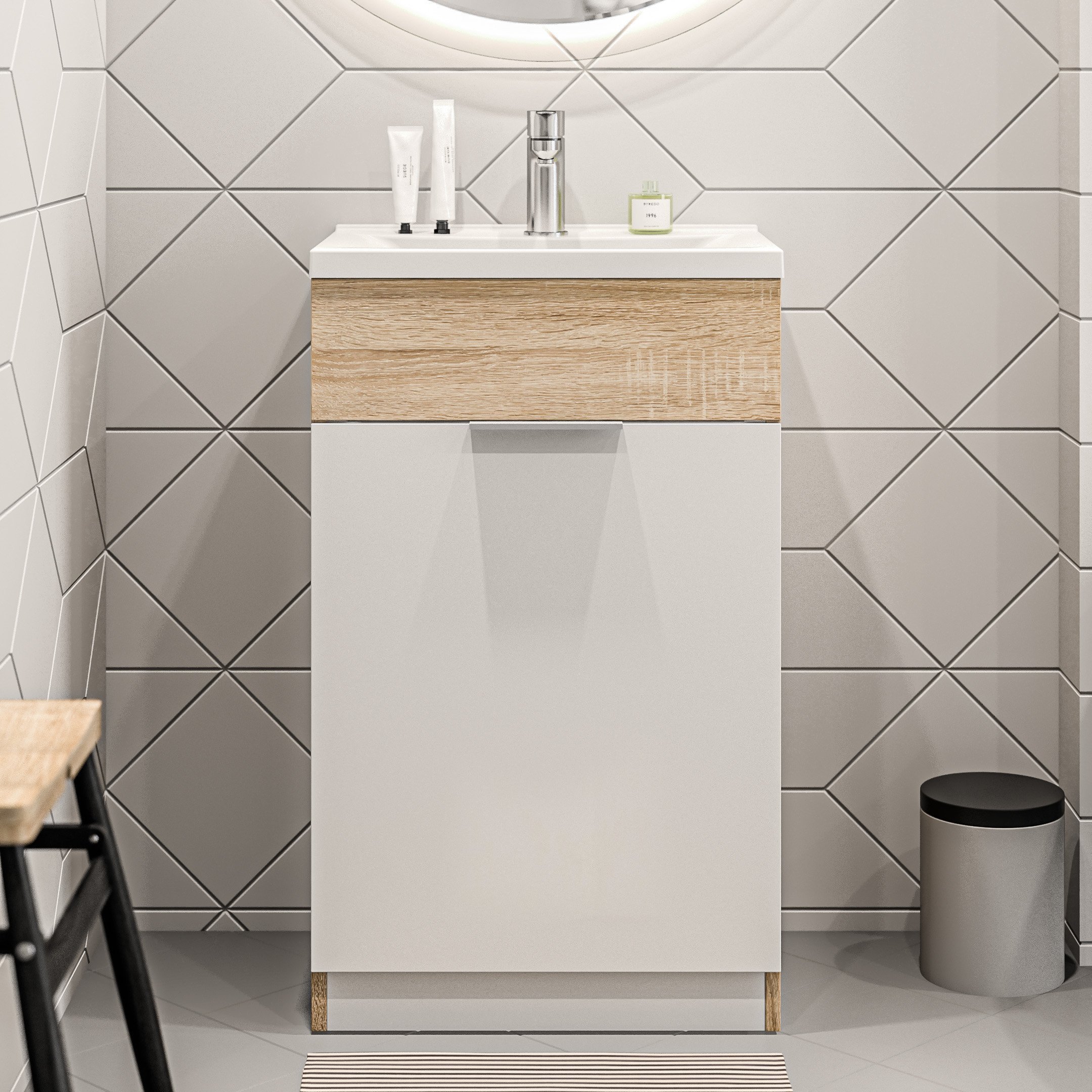 

Тумба с раковиной 1MarKa Revo 50Н белая, дуб сонома