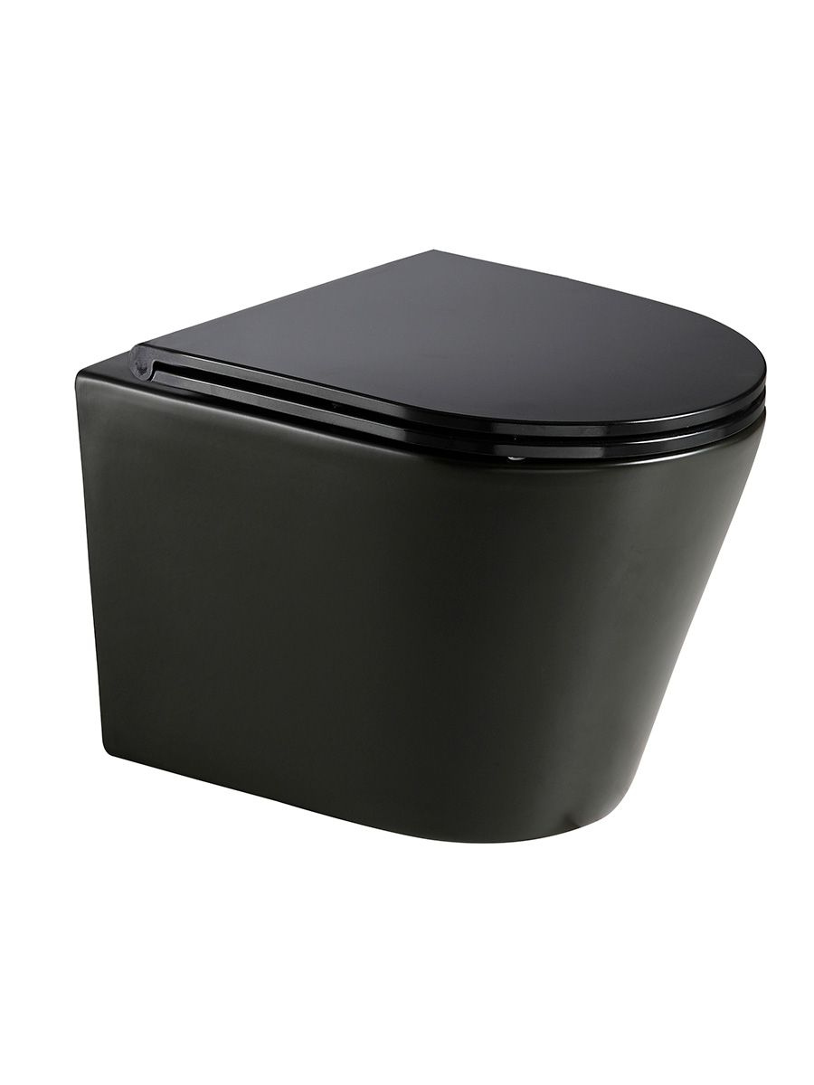 Унитаз безободковый подвесной с сиденьем микролифт технология смыва Rimless черный матовый 26000₽