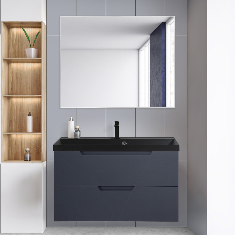 

Мебель для ванной комнаты BelBagno Vittoria 90 подвесная, grigio opaco, черная матовая раковина