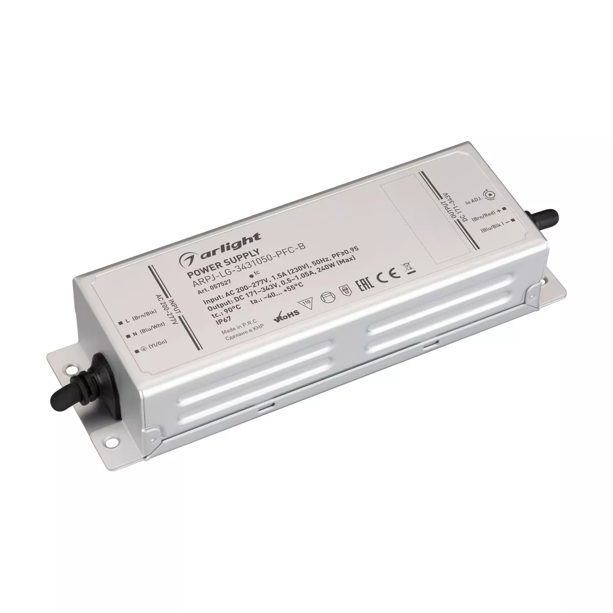 

Блок питания Arlight ARPJ-LG-3431050-PFC-B (240W, 171-343V, 0.5-1.05A) (IP67 Металл) 057527