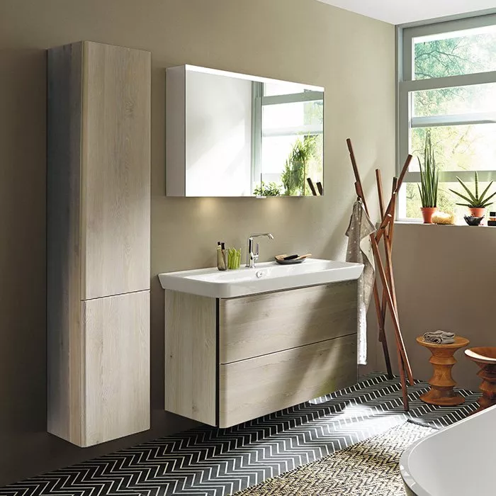 Burgbad Iveo База подвесная с керамическим умывальником с 1 отв под смес. 1200х492х721 мм.2 выдв ящика, сифон в компл. F2835 дуб меринос