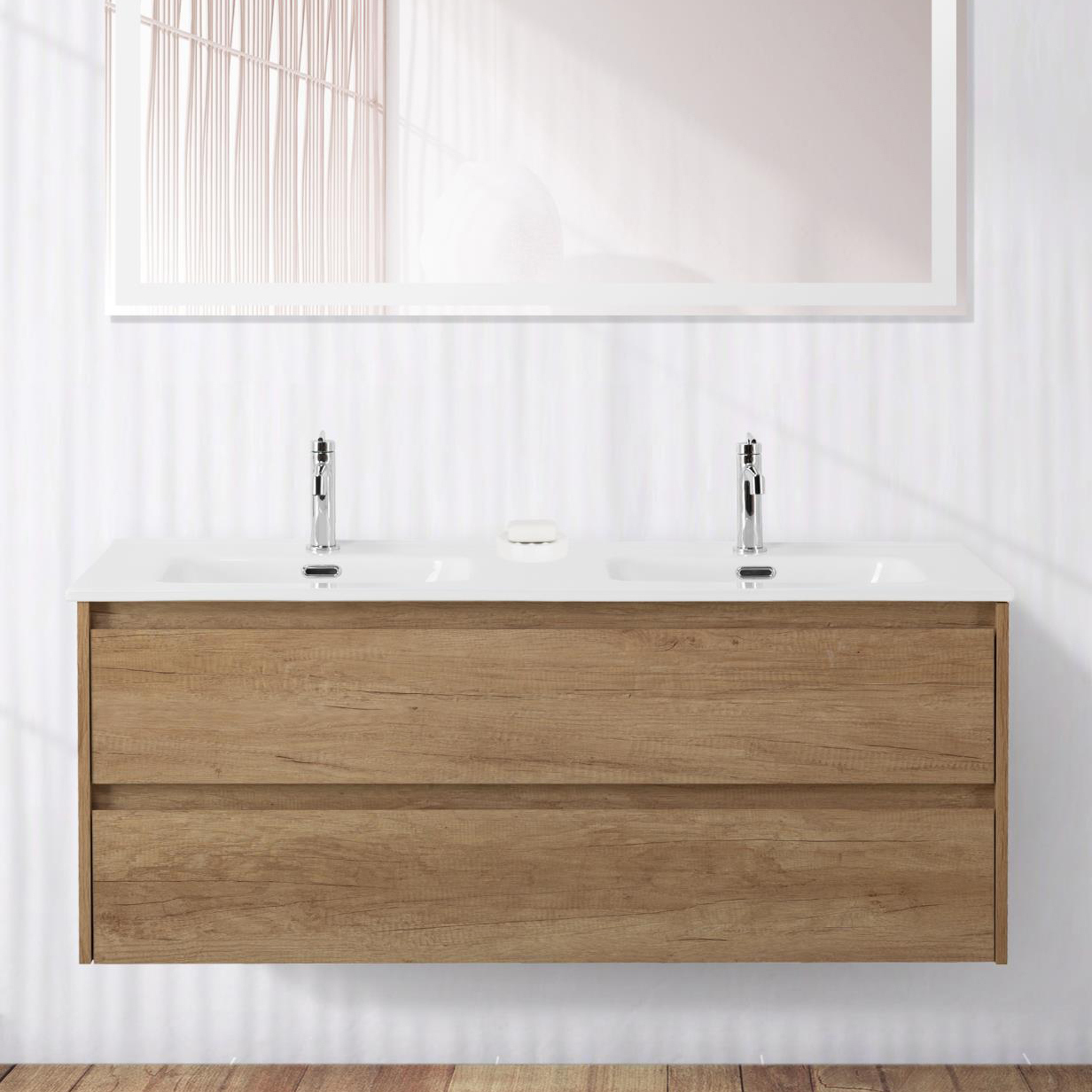 

Тумба с раковиной BelBagno Kraft 120 2 ящика, для двоих, rovere nebrasca nature