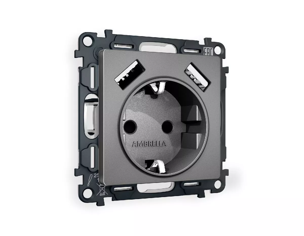 

Комплект механизма розетки 2USB A+A 18W (быстрая зарядка) с/з Ambrella Volt Alfa MA659010
