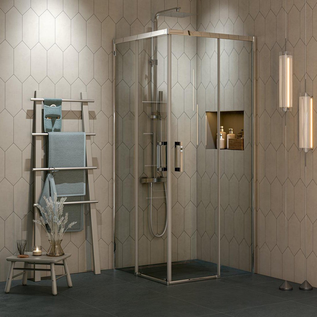 

Душевой уголок KERAMA MARAZZI Vetro 100х100 см, раздвижная дверь, 2 секции двери, профиль хром