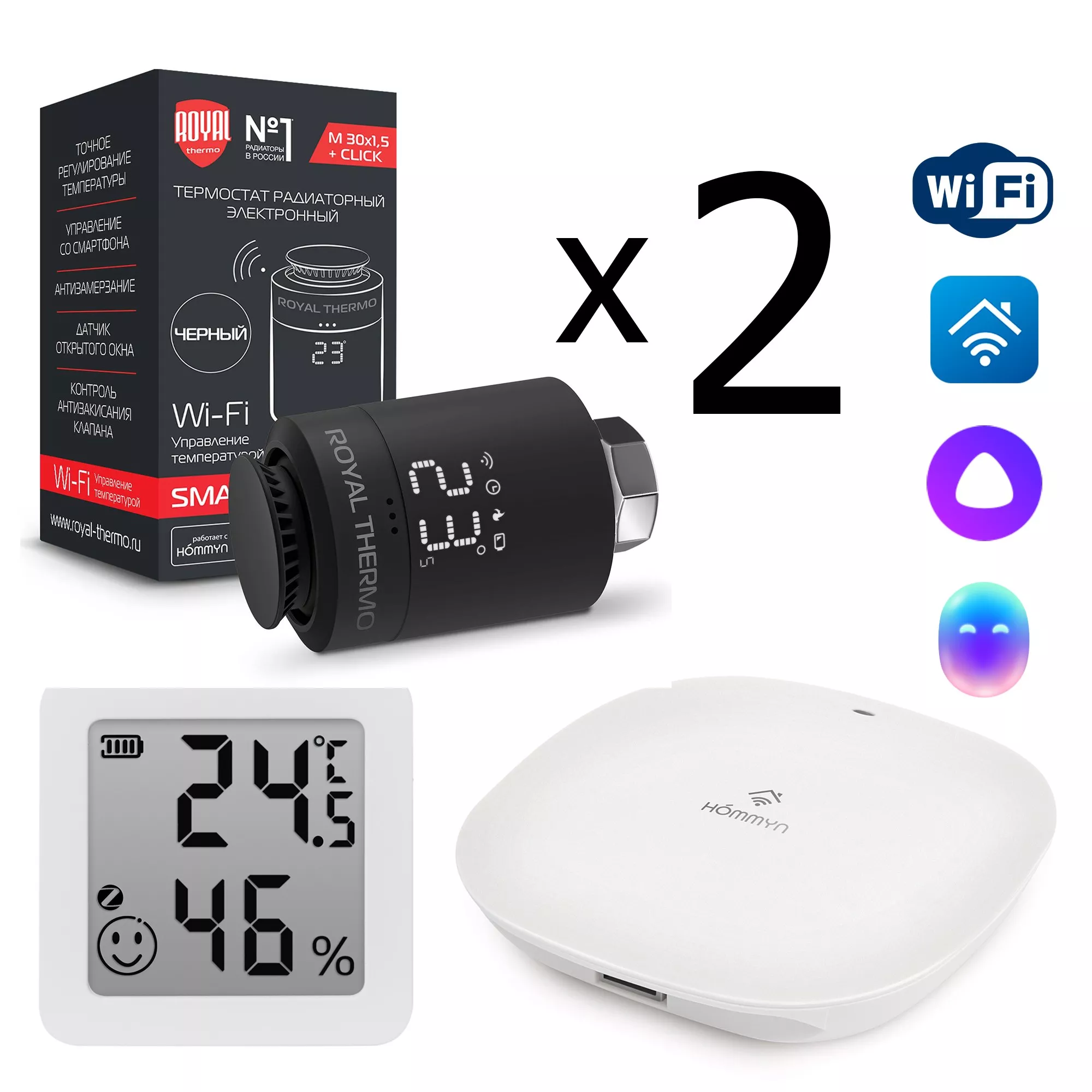

Комплект управления Royal Thermo для 2 радиаторов по Wi-Fi Smart Heat HH-01/THS30ZB, черный