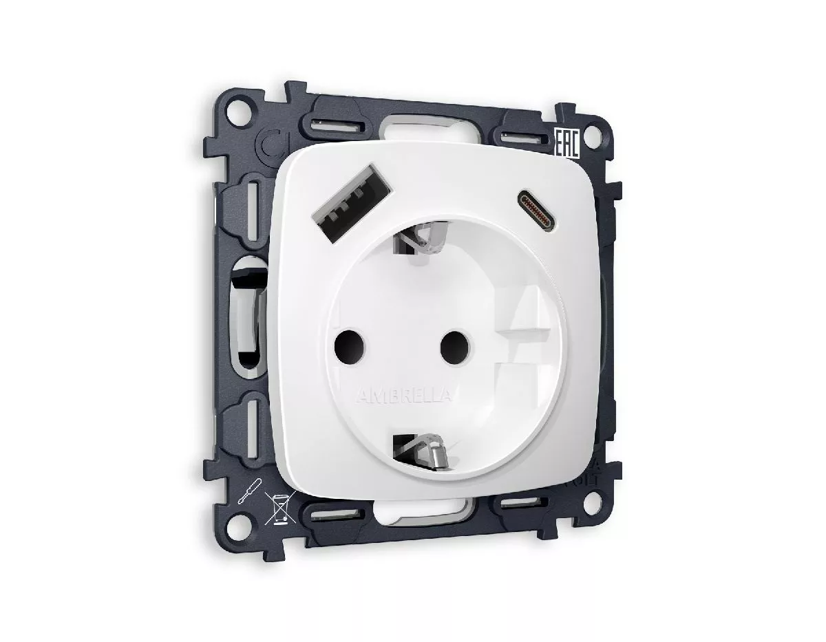 

Комплект механизма розетки 2USB A+C 20W (быстрая зарядка) с/з Ambrella Volt Omega MO130010