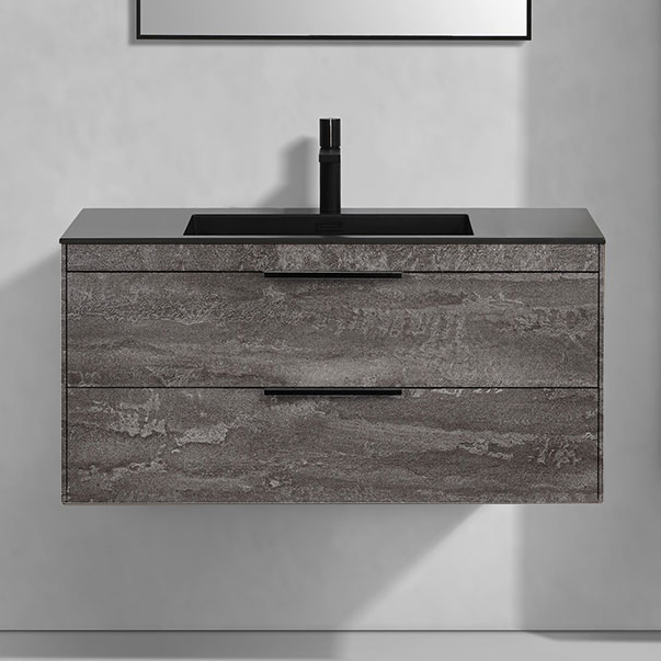 

Тумба с раковиной Vincea Chiara 2D 100, 2 ящика, камень, с черной раковиной