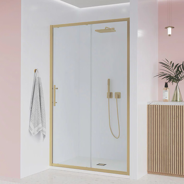 

Душевая дверь в нишу Veconi Evo 100 G 170 см, профиль брашированное золото, стекло прозрачное