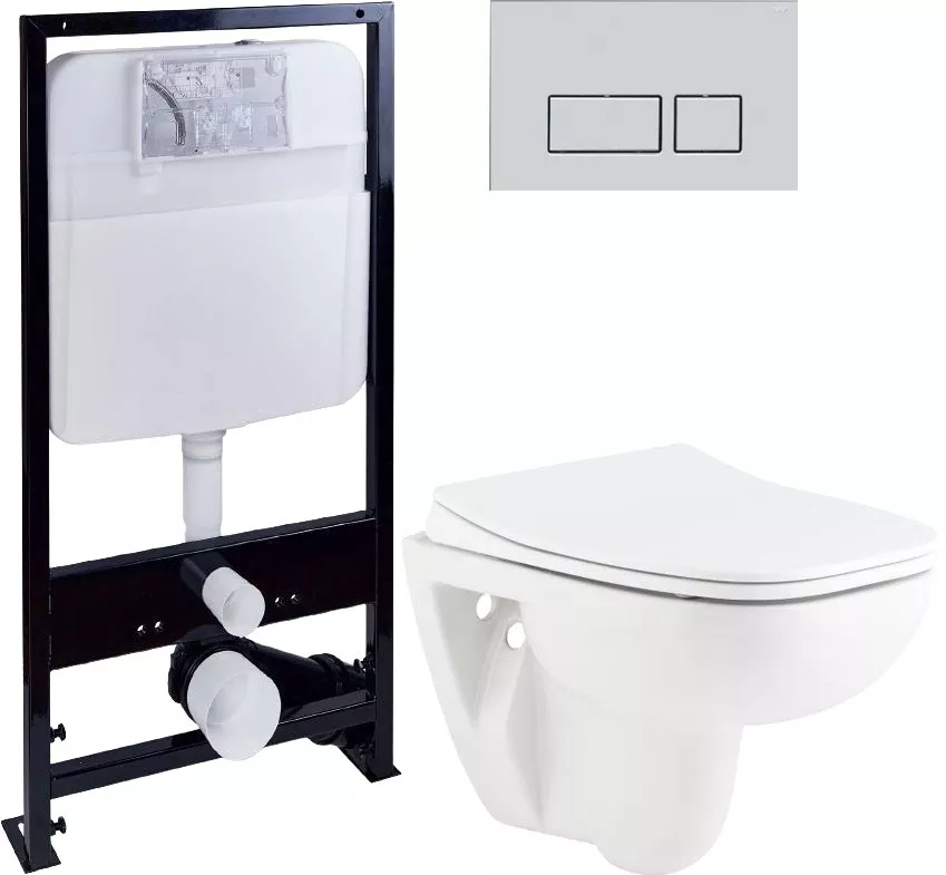 Комплект  Унитаз подвесной Seramiksan Petite A101002H + Система инсталляции для унитазов EWRIKA ProLT 0026-2020 + Кнопка смыва EWRIKA 0040 хром матовый