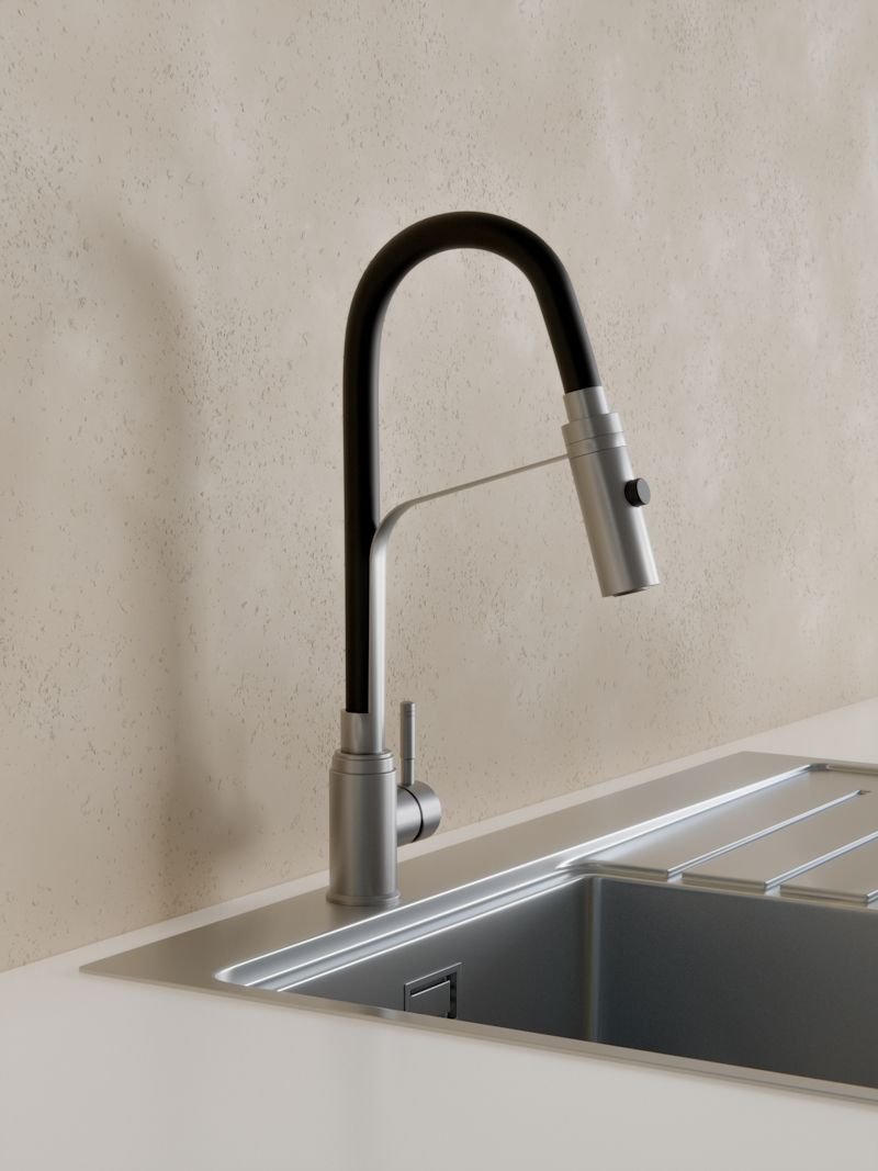 

Cмеситель для кухни с гибким изливом и режимом "душ" Кnotlor SS-07, сатин