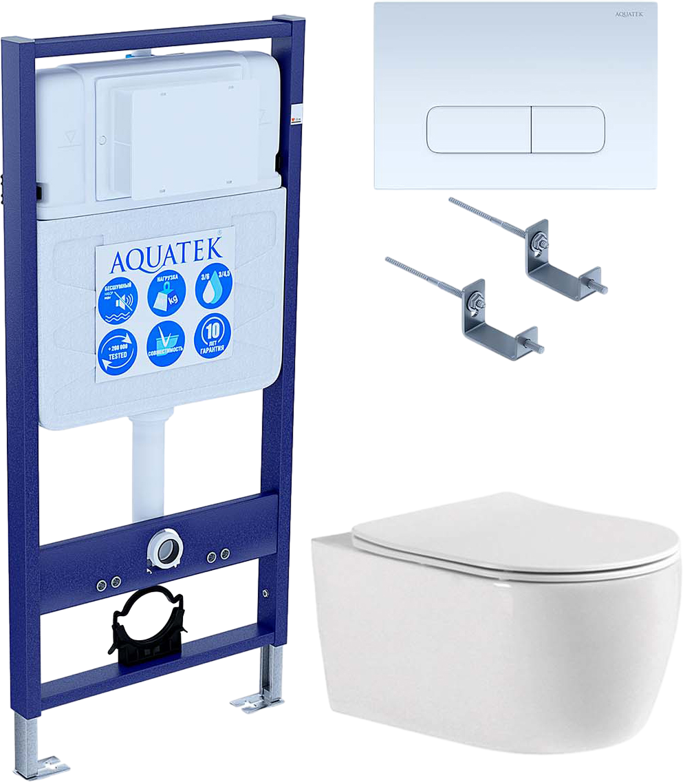 

Комплект Унитаз подвесной AQUATEK Европа New AQ1106-00 безободковый, с микролифтом + Инсталляция Standard INS-0000012 + Комплект креплений KKI-0000002 + Кнопка KDI-0000013 белая