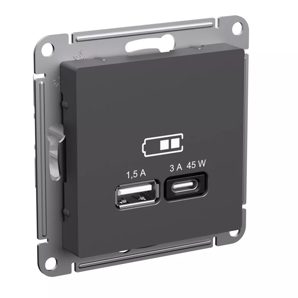 

Розетка USB A + тип-C 45Вт высокоскор.заряд. QC, PD Systeme Electric AtlasDesign Базальт ATN001429