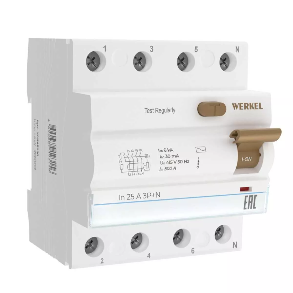 

Устройство защитного отключения Werkel 3P+N 25A 30mА АС 6kА W914P256 4690389193156