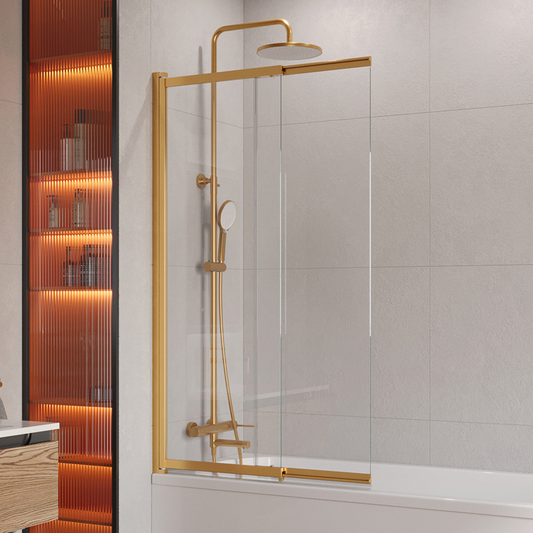 

Шторка на ванну Cezares Slider VF-11-90/150-C-BORO профиль брашированное золото, стекло прозрачное