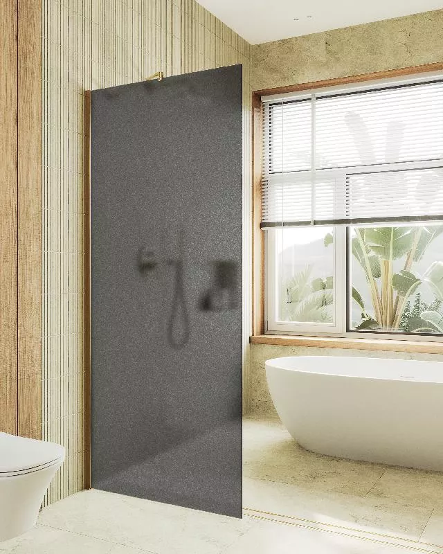 

Душевая перегородка Maybahglass MGD-694-3ш 89 см, профиль золото, стекло графит матовое
