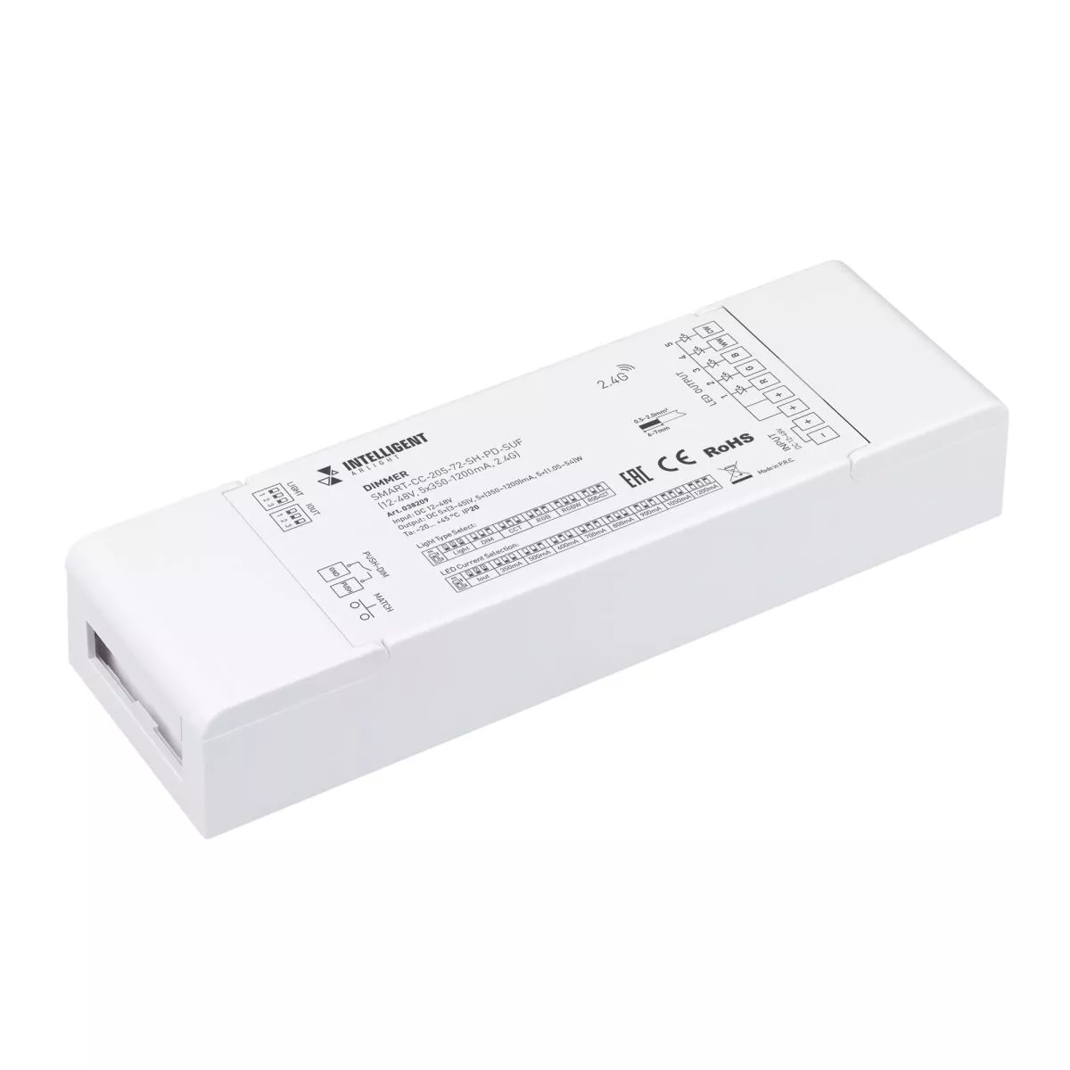 

Диммер Arlight SMART-CC-205-72-SH-PD-SUF (12-48V, 5x350-1200mA, 2.4G) 038209