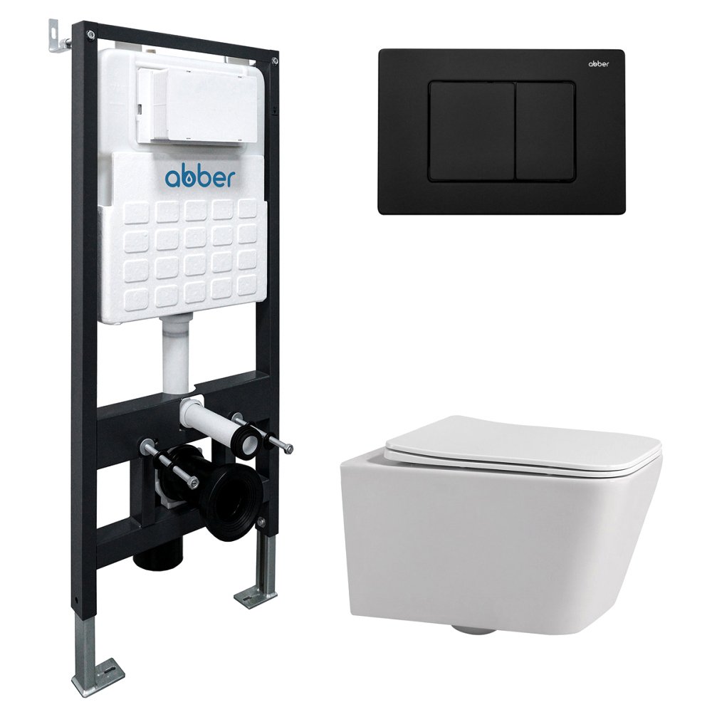 

Комплект Abber Rechteck AC1201-AC0105-AC0120MB, Унитаз подвесной безободковый, с микролифтом + Система инсталляции + Кнопка смыва черная матовая