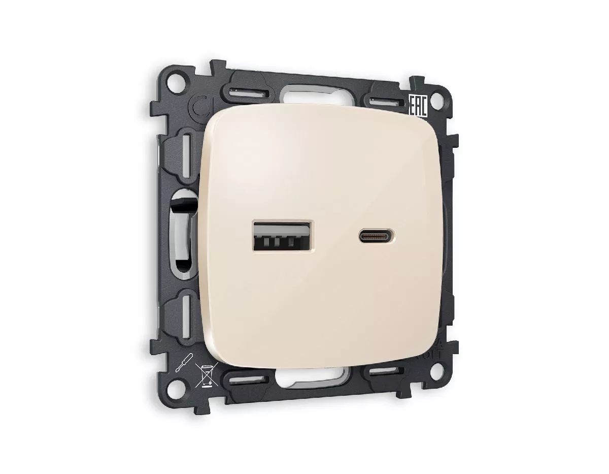 

Комплект механизма розетки 2USB A+C 20W (быстрая зарядка) Ambrella Volt Omega MO311010