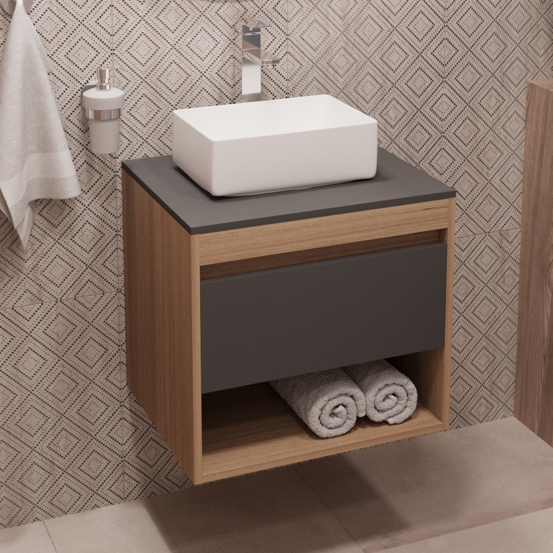 

Тумба с раковиной Teymi Ritta 55 дуб эврика, матовый графит, раковина Helmi Mini 38