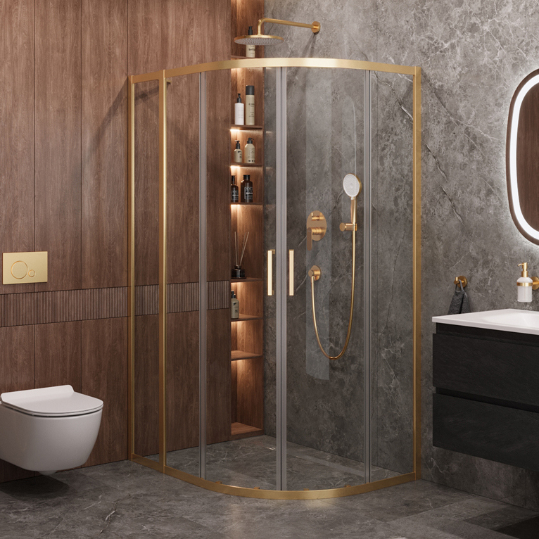 

Душевой уголок Cezares Molveno RH 2 120+100 C BORO IV 120х100 см, профиль брашированное золото, стекло прозрачное