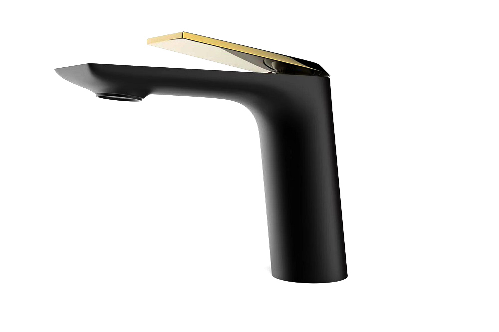 

Смеситель для раковины ARROW AMP1145H матовый черный, золотая ручка