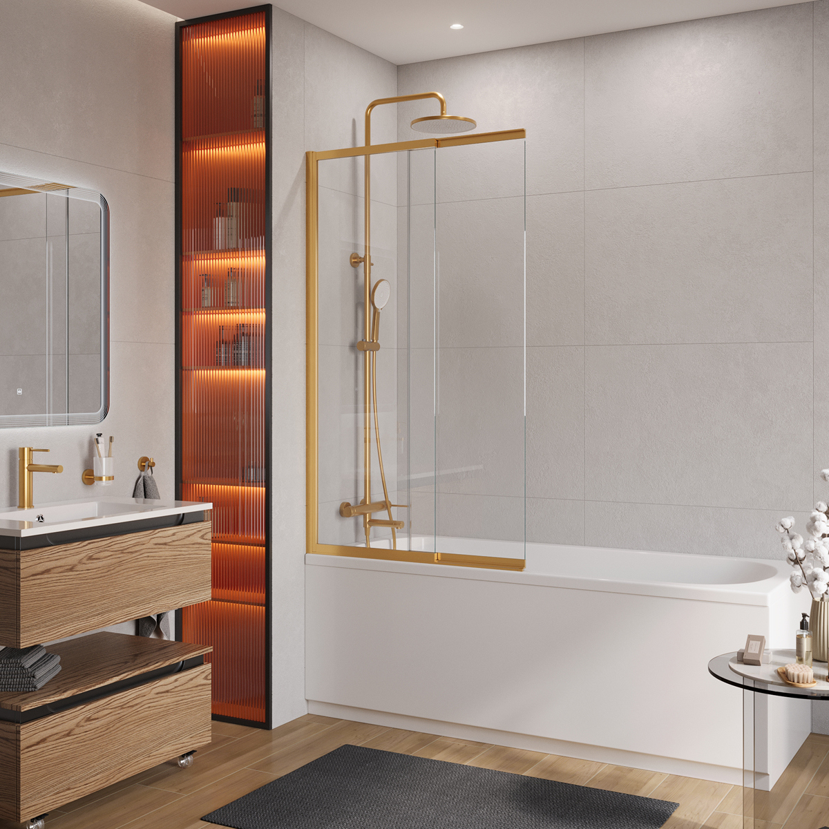 Шторка на ванну Cezares Slider SLIDER-FIX-VF-11-90150-C-BORO профиль золото стекло прозрачное 15591₽