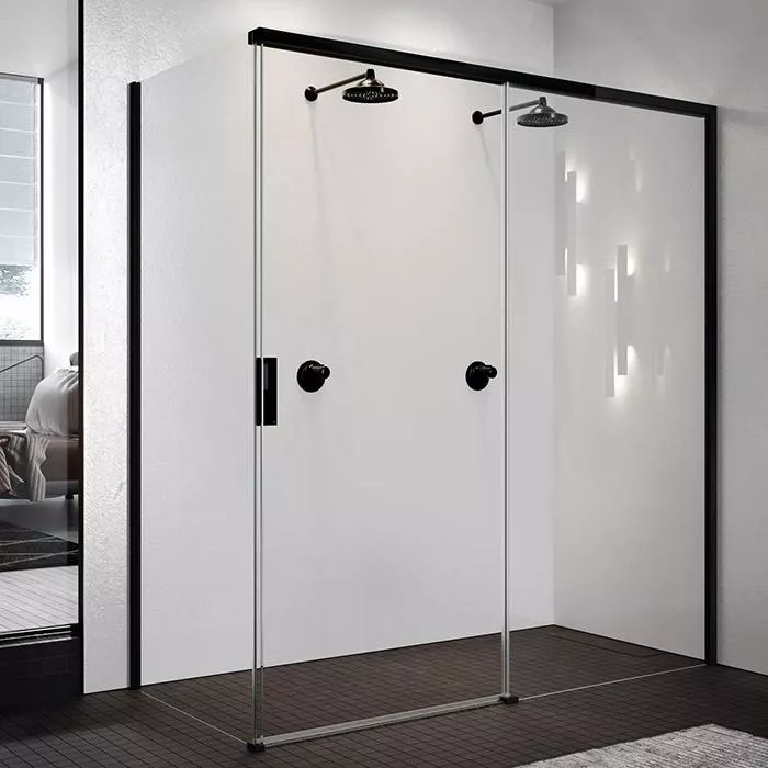 NOVELLINI OPERA Дверь для душа 1190-1210х2000 мм., раздвижная, правая, для установки с боковой стенкой, профиль черный матовый, стекло прозрачное