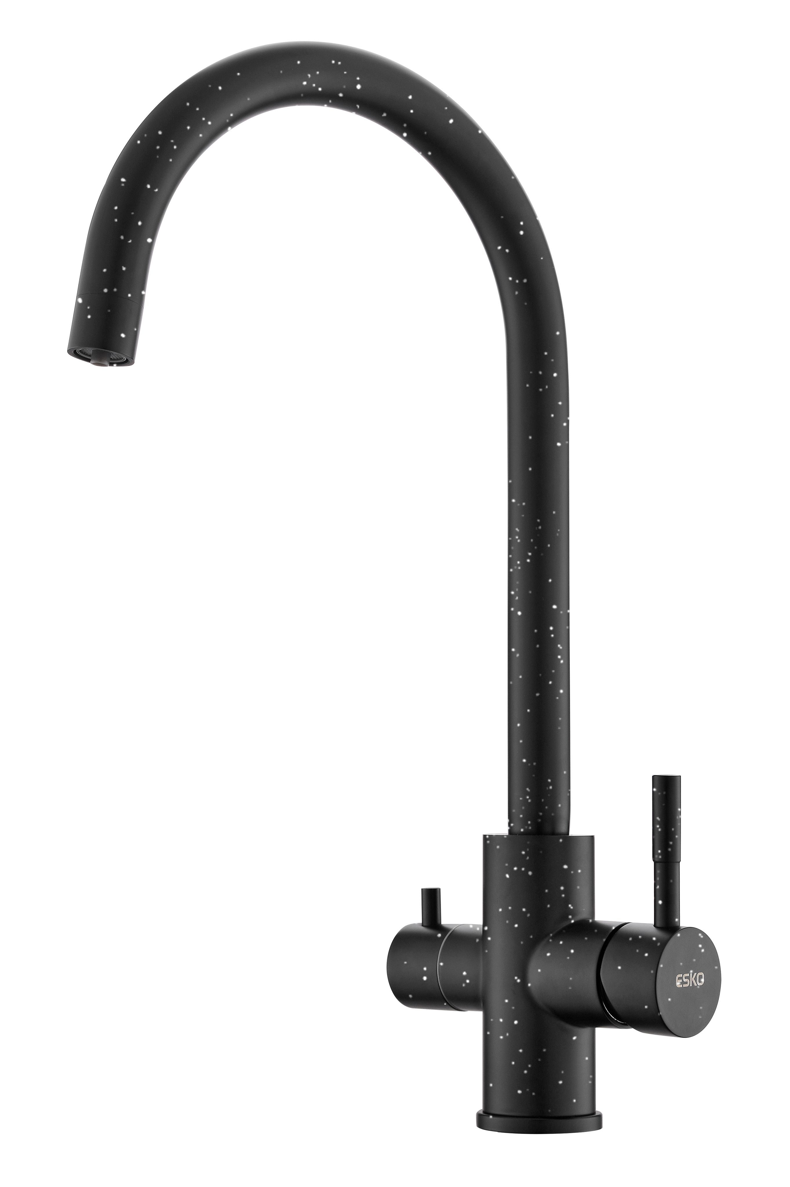 

Смеситель для кухни ESKO черный гранит высокий излив с подключением к фильтру к питьевой воде