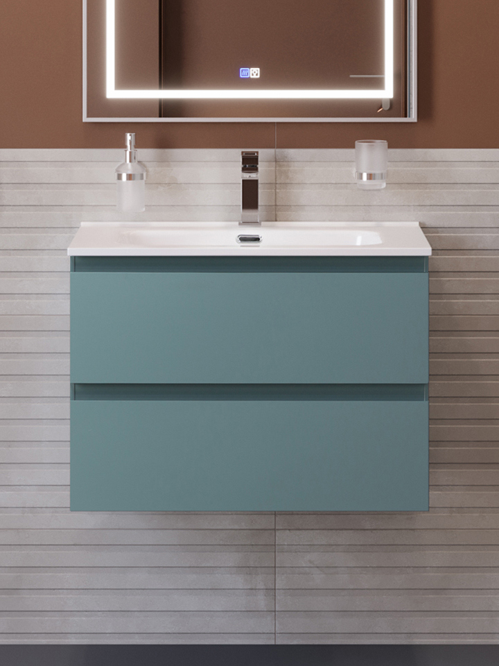 

Тумба с раковиной BelBagno Kraft 60 подвесная, матовая голубая, раковина bb600etl