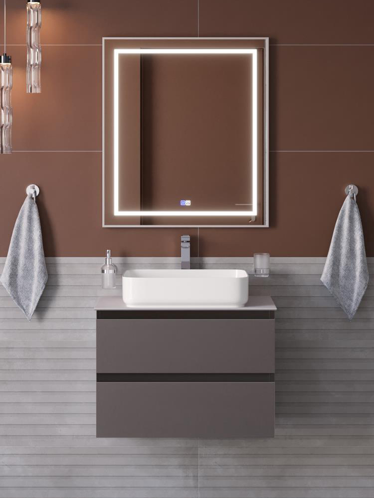 Мебель для ванной комнаты BelBagno Kraft 60 подвесная, матовая темно-серая, столешница kep-60-bo, раковина BB1304