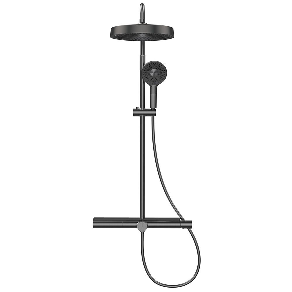 

Душевая система для ванны, каскадный излив, лейка, верхний душ, полочка, черный AQUAme AQM8010B