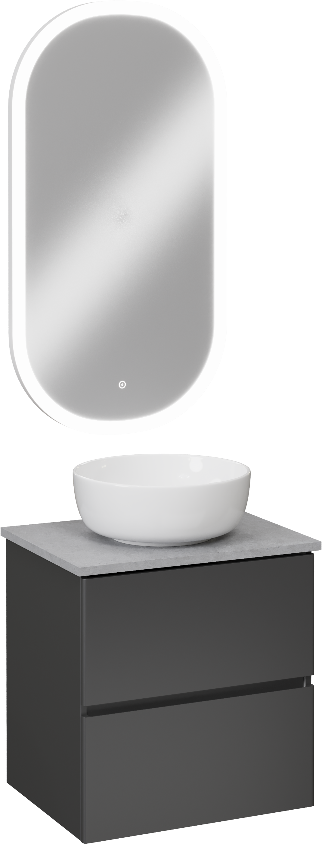 

Мебель для ванной комнаты STWORKI Колдинг 60 антрацит, с раковиной Moduo 40 RING, столешница серая матовая