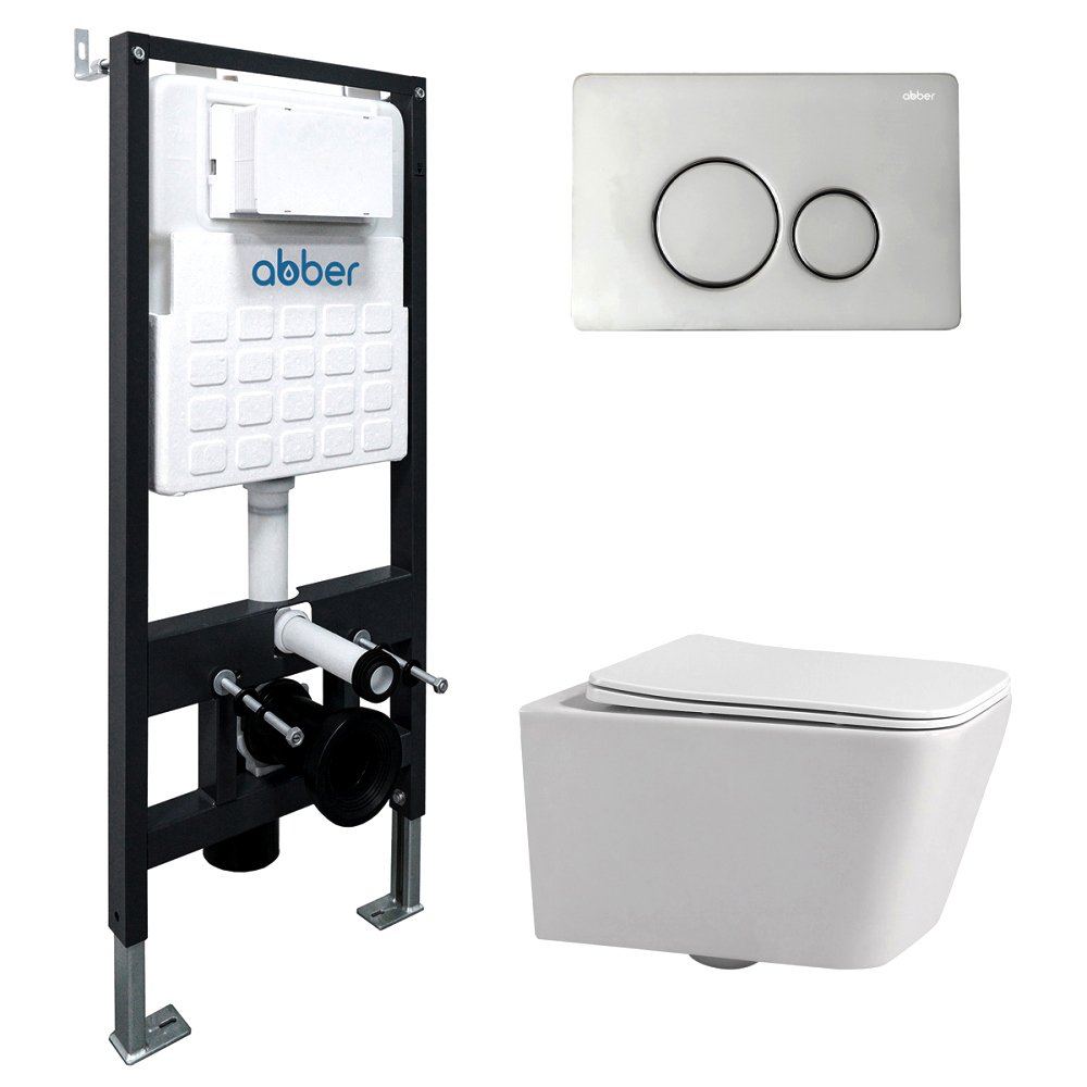 

Комплект Abber Rechteck AC1201-AC0105-AC0121, Унитаз подвесной безободковый, с микролифтом + Система инсталляции + Кнопка смыва хром