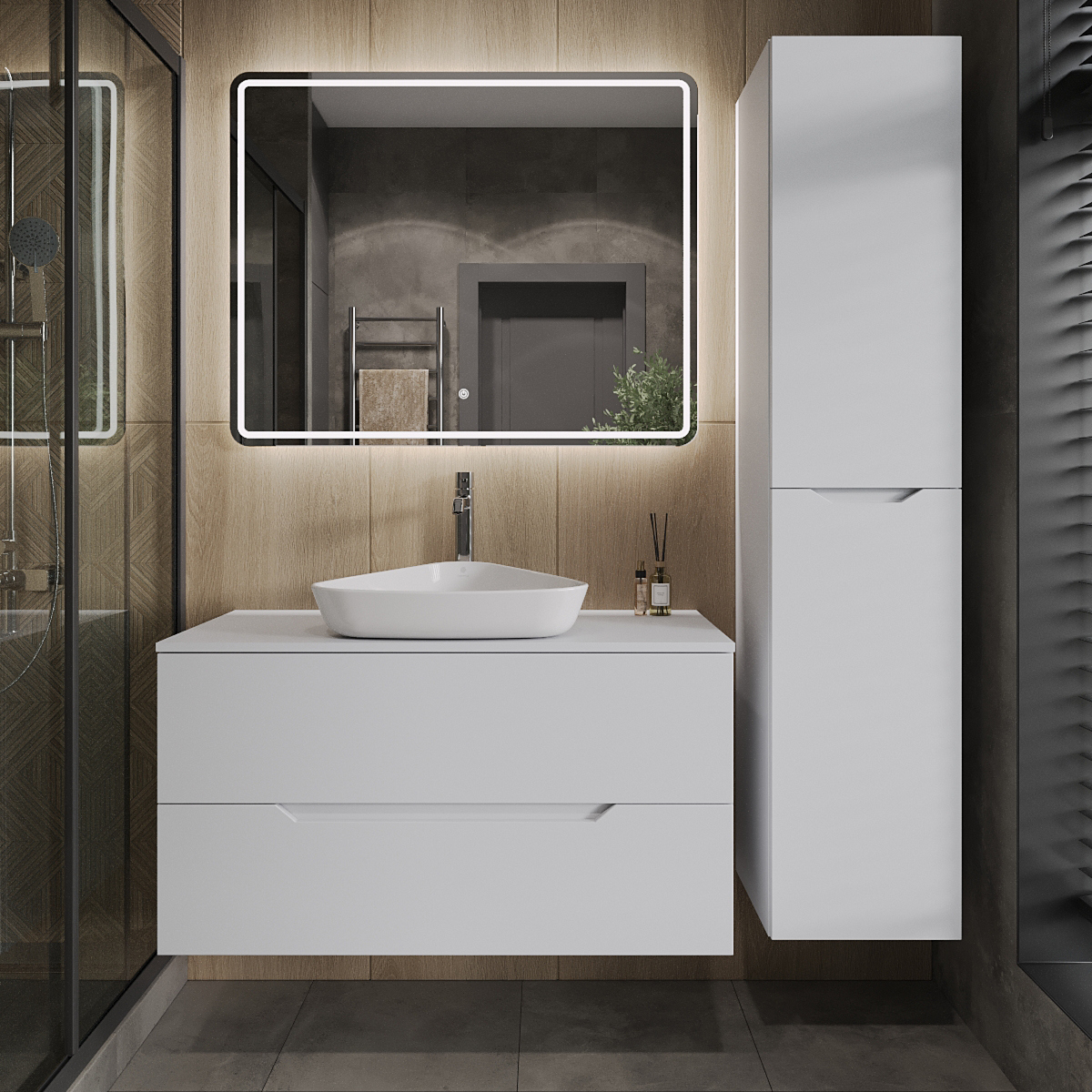 

Мебель для ванной комнаты Orange Line 100 подвесная, 2 ящика, матовая белая с раковиной B07-500W