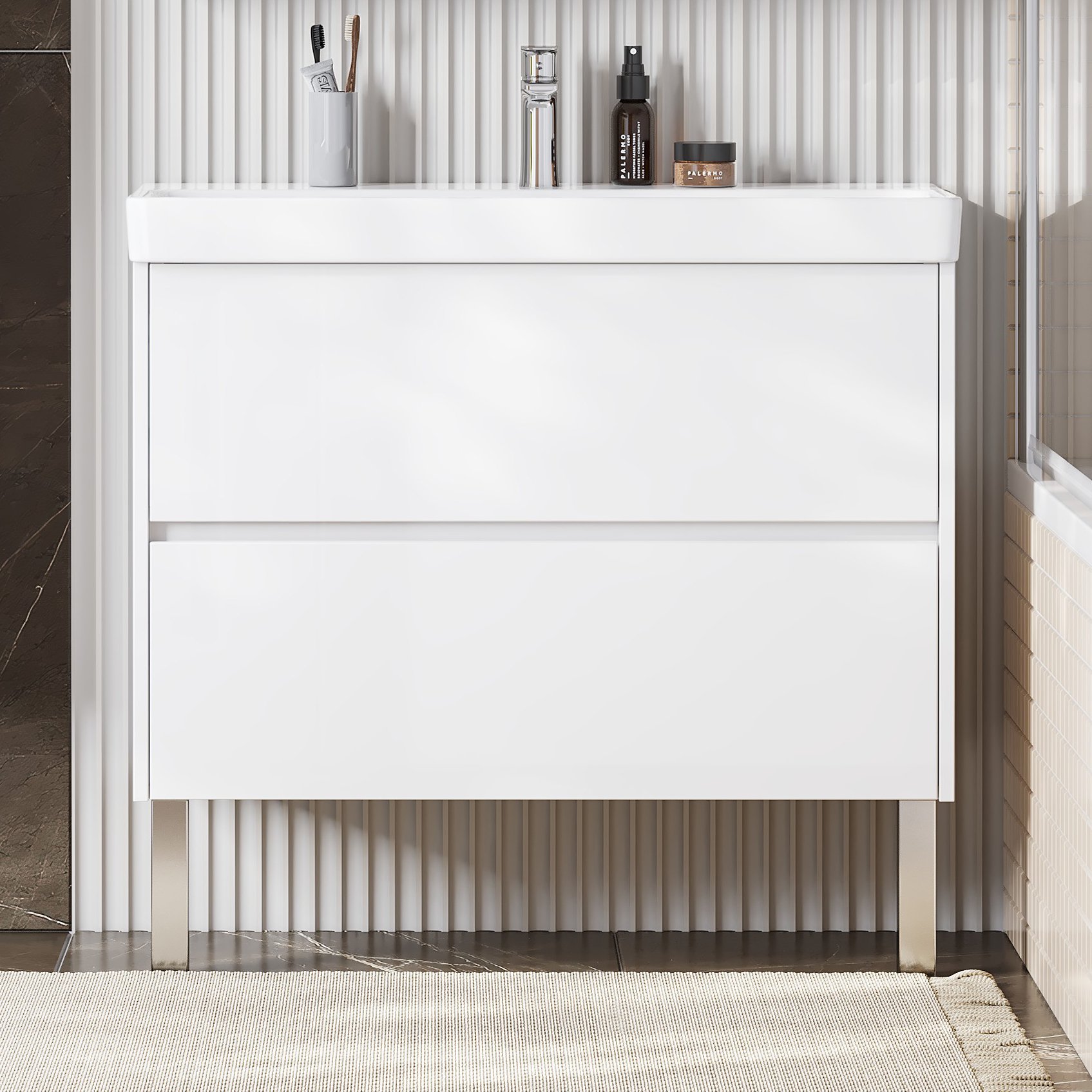 

Тумба под раковину без столешницы Aquaton Сканди 90 белый глянец, белый матовый