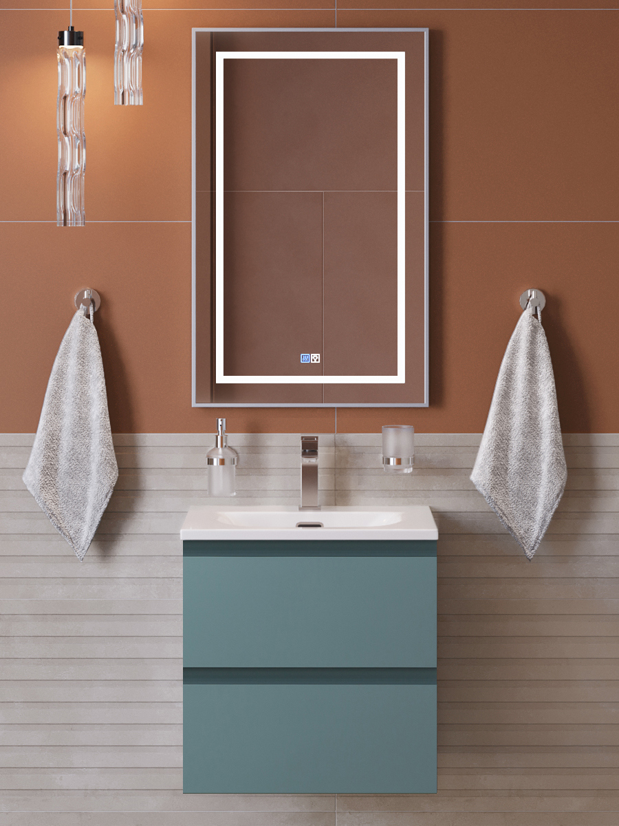 

Мебель для ванной комнаты BelBagno Kraft 39 50 подвесная, матовая голубая, раковина bb-8099-3-50